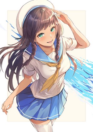 Anime girl with brown hair and green eyes in sailor uniform