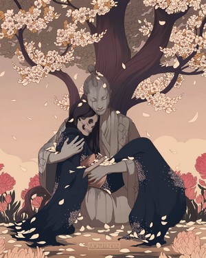 Mona Finden Artwork of Samurai and Sakura Tree