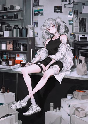 Anime girl with silver hair and bandages