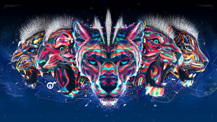 Psychedelic Big Cats: Lion, Tiger, Jaguar, Panther