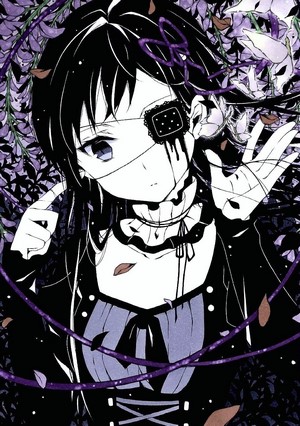 Anime girl with eyepatch and purple flowers