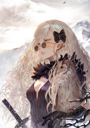 Fantasy girl with owl and katana