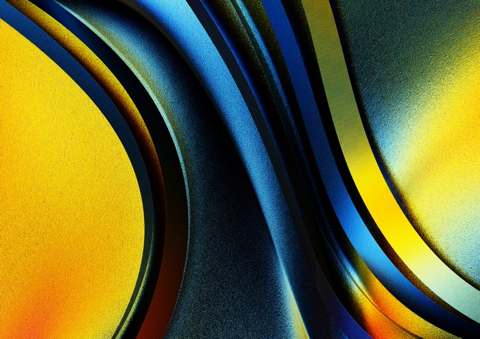 Abstract yellow and blue wavy lines with textured surface
