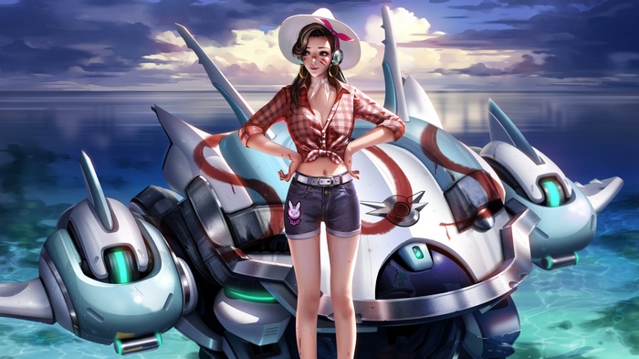 D.Va from Overwatch in summer attire with her mech