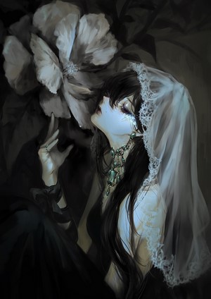 Anime girl with dark hair and veil