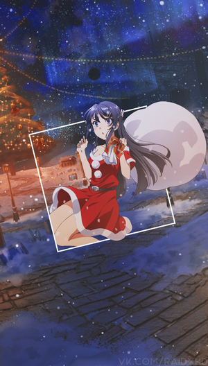 Anime girl in Santa outfit with gift bag