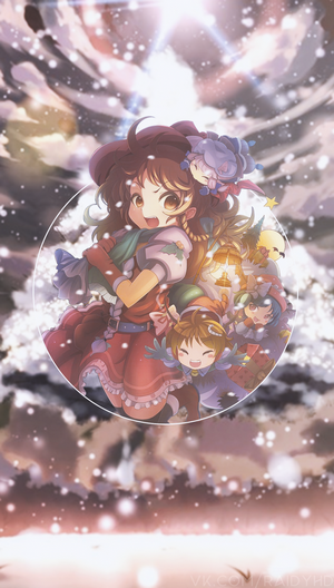 Anime girls in winter with snow and lantern