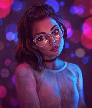 Portrait of a woman with glasses by Angel Ganev