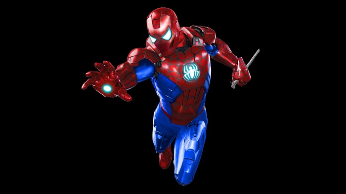 Dark background, Iron Man, Iron Spider, 4K, Black, 8K, Spider-Man