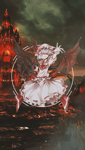 Remilia Scarlet from Touhou Project with a castle