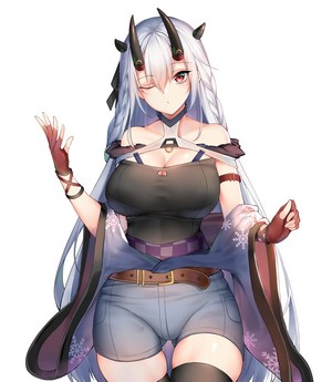 Oni Girl ChiXiao with Silver Hair and Red Eyes