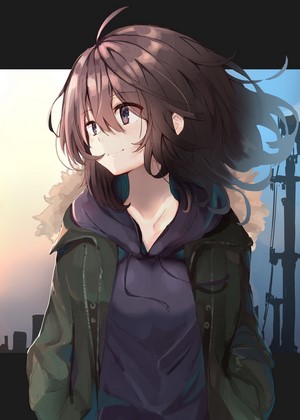 Ranf Anime Girl with Brown Eyes and Hooded Jacket