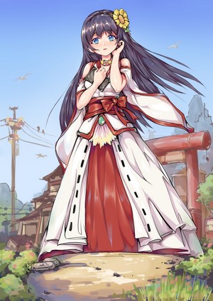 Anime girl with dark hair and flower in hair