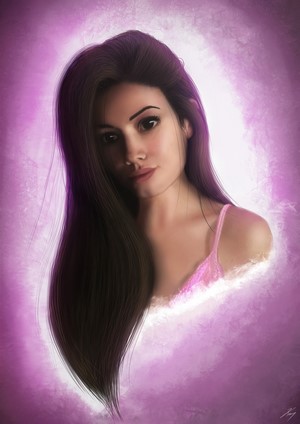Artwork of a woman with long dark hair