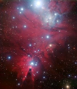 Nebula with stars and a conical structure