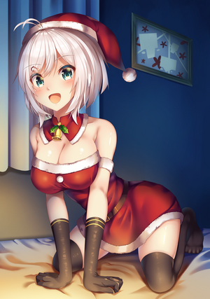 Anime girl in Santa outfit with thigh-highs