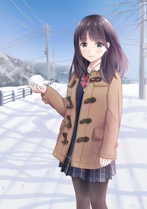 Anime Girl in Winter Snow Scene