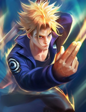 Trunks from Dragon Ball performing a martial arts pose