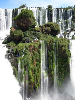 Iguazu Falls with lush green vegetation and rocks