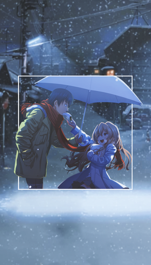 Taiga Aisaka and Ryuji Takasu from Toradora! in the snow