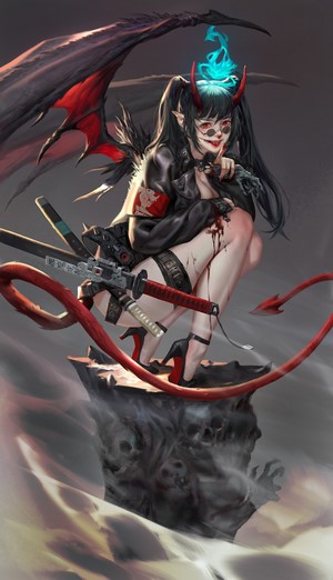 Bei Yan Demon Girl with Katana and Wings
