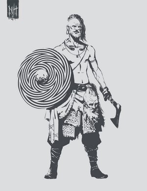 Viking warrior with shield and axe