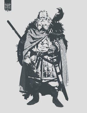 Viking warrior with raven and sword by Valentin Demchenko