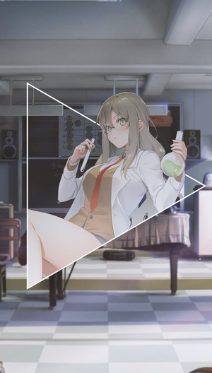 Anime girl in lab coat holding test tubes