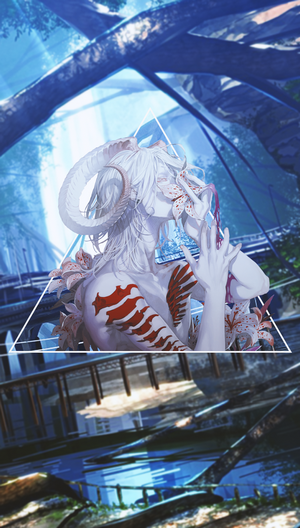 Anime boy with horns and lilies