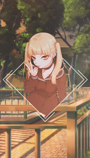 Anime girl with blonde pigtails in a school uniform