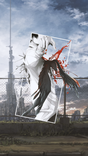 Anime boy with black wings and blood