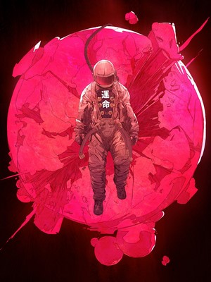Astronaut in space with a red planet