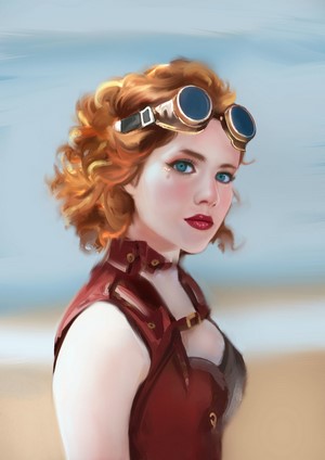 Steampunk woman with goggles and red hair
