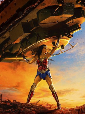 Wonder Woman lifting a tank
