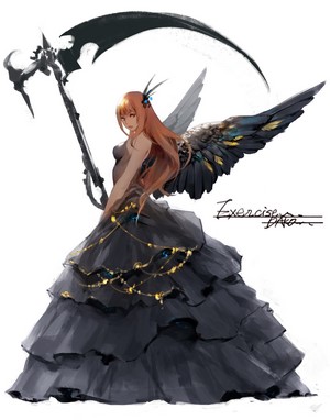 Anime girl with scythe and wings