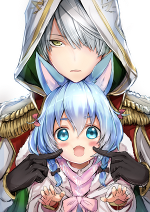 Anime boy with white hair and blue-haired girl