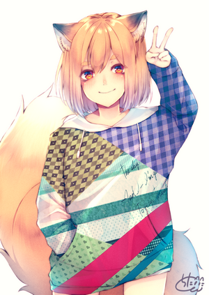 Anime fox girl with colorful hoodie