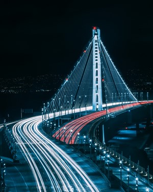 Bay Bridge at Night with Light Trails