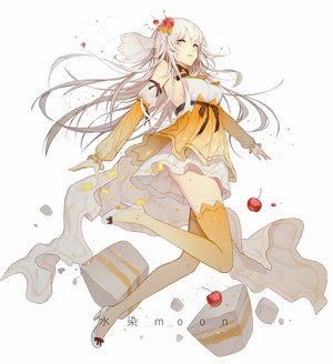 Anime girl with white hair and yellow dress