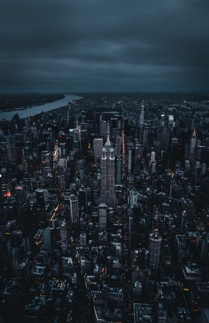 Aerial view of New York City at night