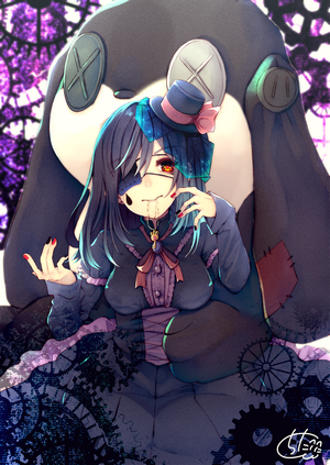 Gothic Lolita anime girl with stitches and eyepatch
