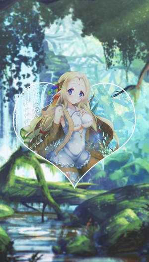 Anime girl in a heart frame in a forest