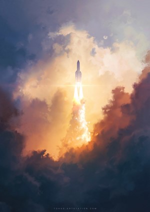 Rocket Launching Through Clouds