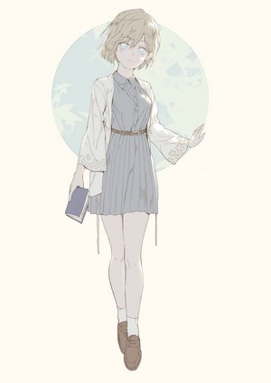 Anime girl with short blonde hair holding a book