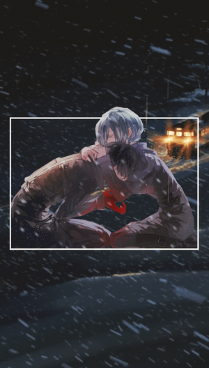 Kaneki Ken and Kirishima Touka from Tokyo Ghoul in snow