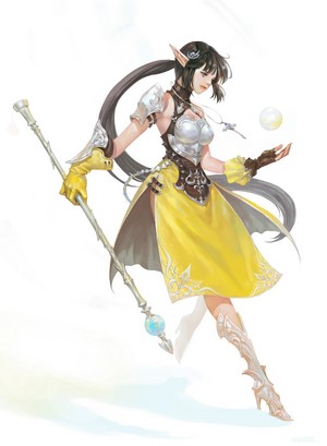 Elf woman with staff and magic orb