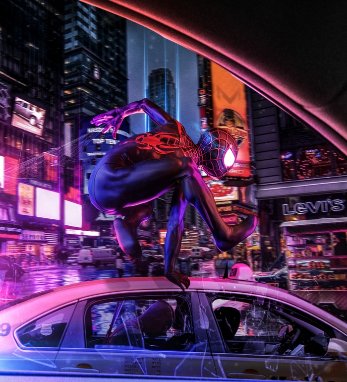 Spider-Man from Spider-Man: Into the Spider-Verse in Times Square 4K