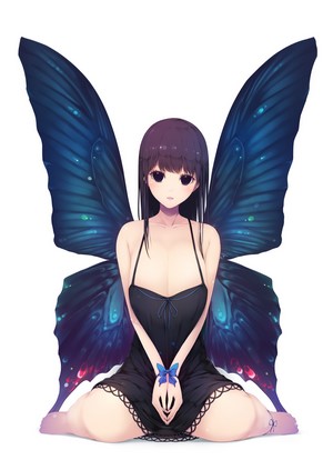 Anime girl with butterfly wings kneeling