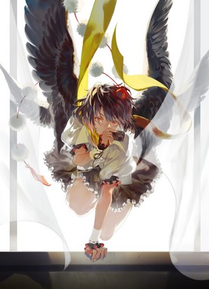 Anime girl with black wings and red eyes