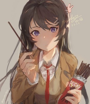 Sakurajima Mai Holding Pocky Sticks Anime Art